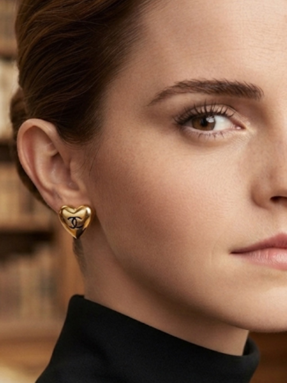 CHANEL Heart Logo Stud Earrings